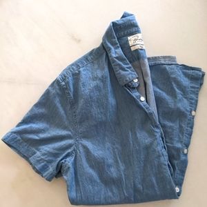 Denim Chambray Slim Fit Short Sleeve Button Down XL Long